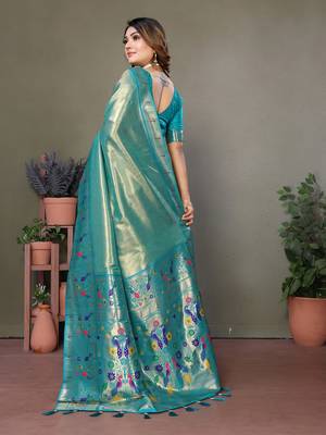 Turquoise Banarasi Tissue Silk Saree 3