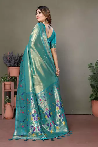 Turquoise Banarasi Tissue Silk Saree