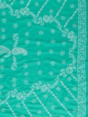 hand embroidered green georgette lucknowi chikankari saree with blouse  6