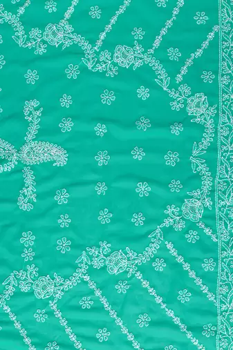 hand embroidered green georgette lucknowi chikankari saree with blouse 