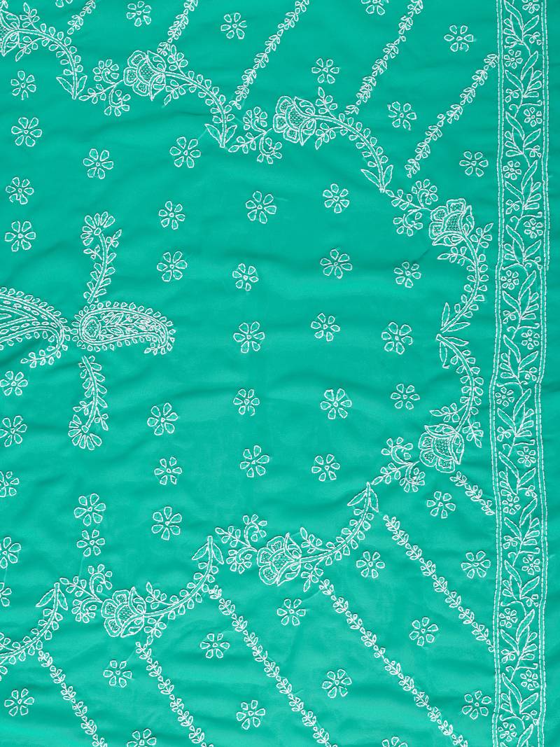 hand embroidered green georgette lucknowi chikankari saree with blouse 
