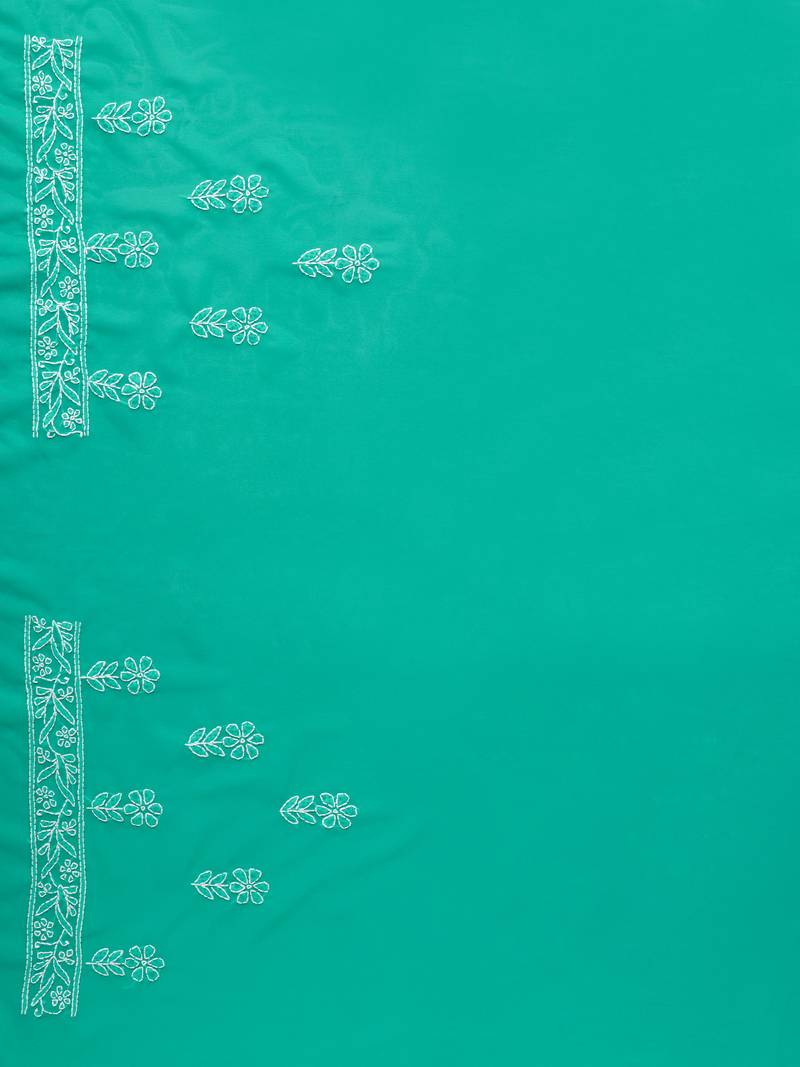 hand embroidered green georgette lucknowi chikankari saree with blouse 