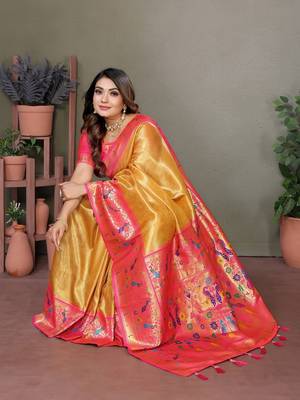 Yellow Banarasi Tissue Silk Saree 2