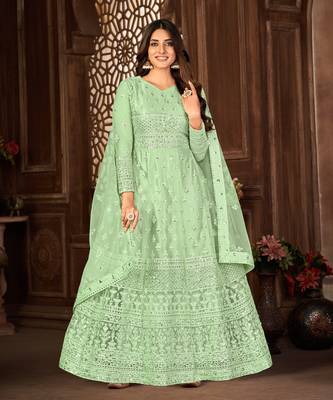 Good Looking Green Net Semi Stitched Ethnic Women's Suits Semi stitched 1