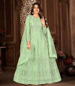 Good Looking Green Net Semi Stitched Ethnic Women's Suits Semi stitched