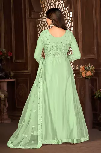Good Looking Green Net Semi Stitched Ethnic Women's Suits Semi stitched