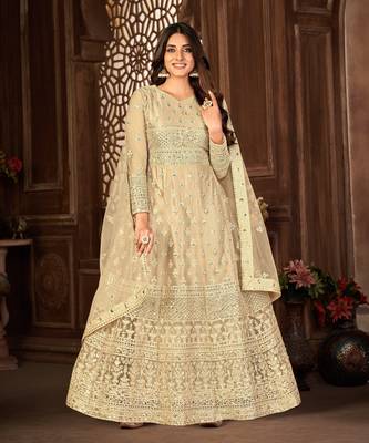 Sweet Cream Net Semi Stitched Party Wear Women's Salwar Kameez Semi stitched 1