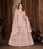 Delectable Purple Net Semi Stitched Bollywood Women's Salwar Kameez Online Semi stitched