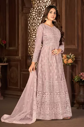 Delectable Purple Net Semi Stitched Bollywood Women's Salwar Kameez Online Semi stitched