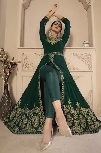 Lovely Green Faux Georgette Semi Stitched Wedding Salwar Kameez Semi stitched