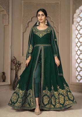 Lovely Green Faux Georgette Semi Stitched Wedding Salwar Kameez Semi stitched 1