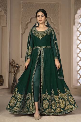 Lovely Green Faux Georgette Semi Stitched Wedding Salwar Kameez Semi stitched