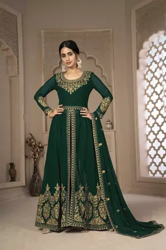 Lovely Green Faux Georgette Semi Stitched Wedding Salwar Kameez Semi stitched