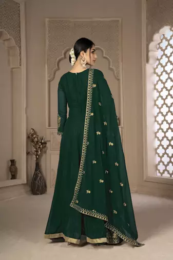 Lovely Green Faux Georgette Semi Stitched Wedding Salwar Kameez Semi stitched