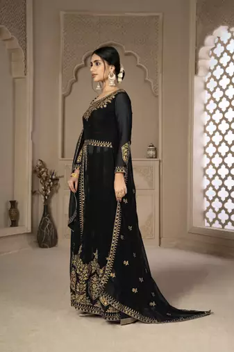 Likable Black Faux Georgette Semi Stitched Party Wear Salwar Kameez Semi stitched