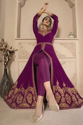 Adorable Purple Faux Georgette Semi Stitched Bollywood Women's Salwar Kameez Online Semi stitched