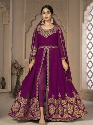 Adorable Purple Faux Georgette Semi Stitched Bollywood Women's Salwar Kameez Online Semi stitched 1