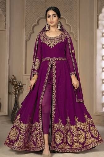 Adorable Purple Faux Georgette Semi Stitched Bollywood Women's Salwar Kameez Online Semi stitched