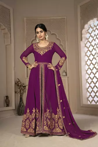 Adorable Purple Faux Georgette Semi Stitched Bollywood Women's Salwar Kameez Online Semi stitched