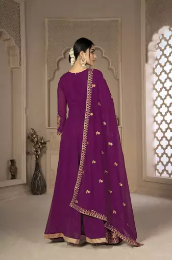 Adorable Purple Faux Georgette Semi Stitched Bollywood Women's Salwar Kameez Online Semi stitched