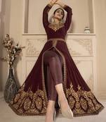 Lovable Maroon Faux Georgette Semi Stitched Festive Women's Salwar Suits Semi stitched