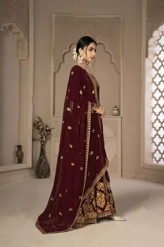 Lovable Maroon Faux Georgette Semi Stitched Festive Women's Salwar Suits Semi stitched