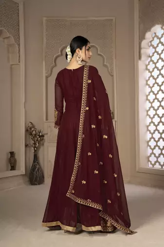 Lovable Maroon Faux Georgette Semi Stitched Festive Women's Salwar Suits Semi stitched