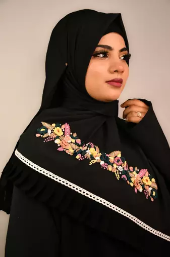 Black premium luxury wedding bridal hijab