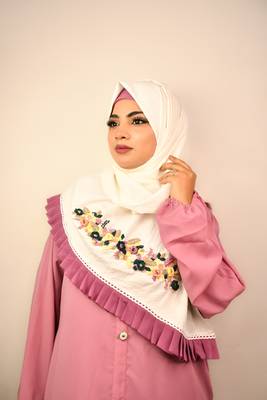 White premium luxury wedding bridal hijab 1