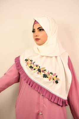 White premium luxury wedding bridal hijab 2