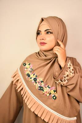 Beige premium luxury wedding bridal hijab 1