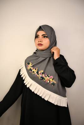 Grey premium luxury wedding bridal hijab 1