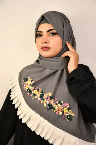 Grey premium luxury wedding bridal hijab