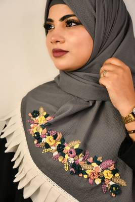 Grey premium luxury wedding bridal hijab 3