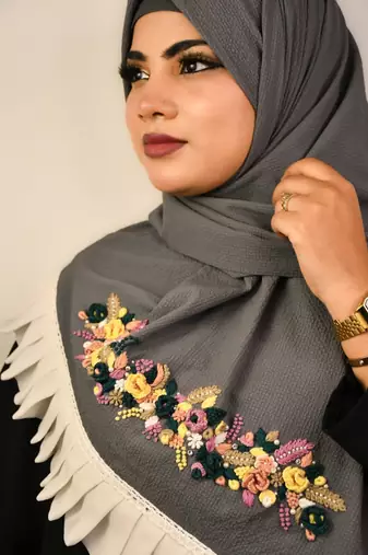 Grey premium luxury wedding bridal hijab