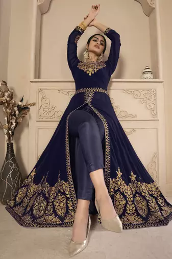 Endearing Blue Faux Georgette Semi Stitched Ethnic Women's Suits Semi stitched