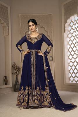 Endearing Blue Faux Georgette Semi Stitched Ethnic Women's Suits Semi stitched 3