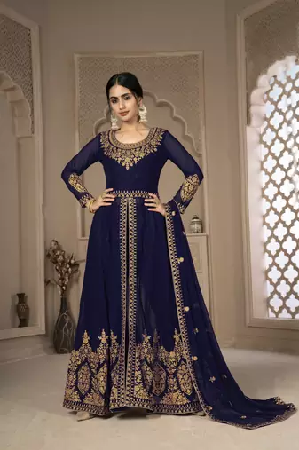 Endearing Blue Faux Georgette Semi Stitched Ethnic Women's Suits Semi stitched