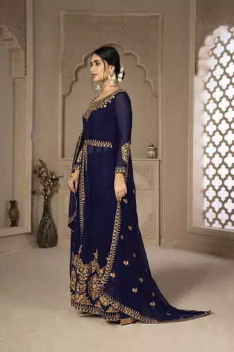 Endearing Blue Faux Georgette Semi Stitched Ethnic Women's Suits Semi stitched
