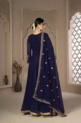 Endearing Blue Faux Georgette Semi Stitched Ethnic Women's Suits Semi stitched