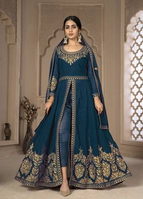 Cute Teal Blue Faux Georgette Semi Stitched Women's Salwar Kameez Semi stitched 1