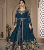 Cute Teal Blue Faux Georgette Semi Stitched Women's Salwar Kameez Semi stitched