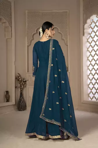 Cute Teal Blue Faux Georgette Semi Stitched Women's Salwar Kameez Semi stitched
