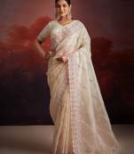 Ivory white soft net saree with sequins elegance