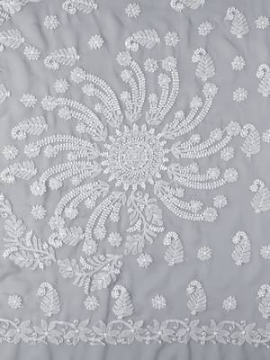 hand embroidered grey goergette lucknowi chikankari saree with blouse  6