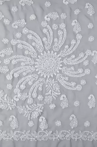 hand embroidered grey goergette lucknowi chikankari saree with blouse 