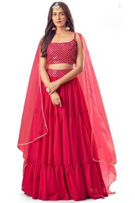 Pink Embroidered Georgette Free Size Stitched Circular Lehenga.(Size up to 42") 1
