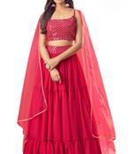Pink Embroidered Georgette Free Size Stitched Circular Lehenga.(Size up to 42")