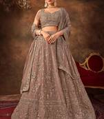 Rose Gold Embroidery Georgette Semi-Stitched Circular Lehenga.(Size up to 42")