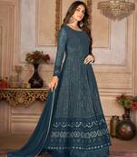 Agreeable Teal Blue Faux Georgette Semi Stitched Festive Women's Salwar Suits Semi stitched